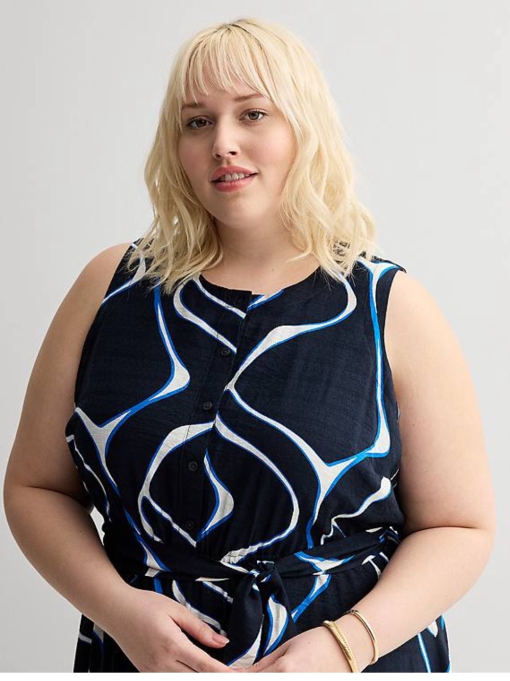 NWT Nine West navy modern flow sleeveless button front dress size 3X - Picture 3 of 9